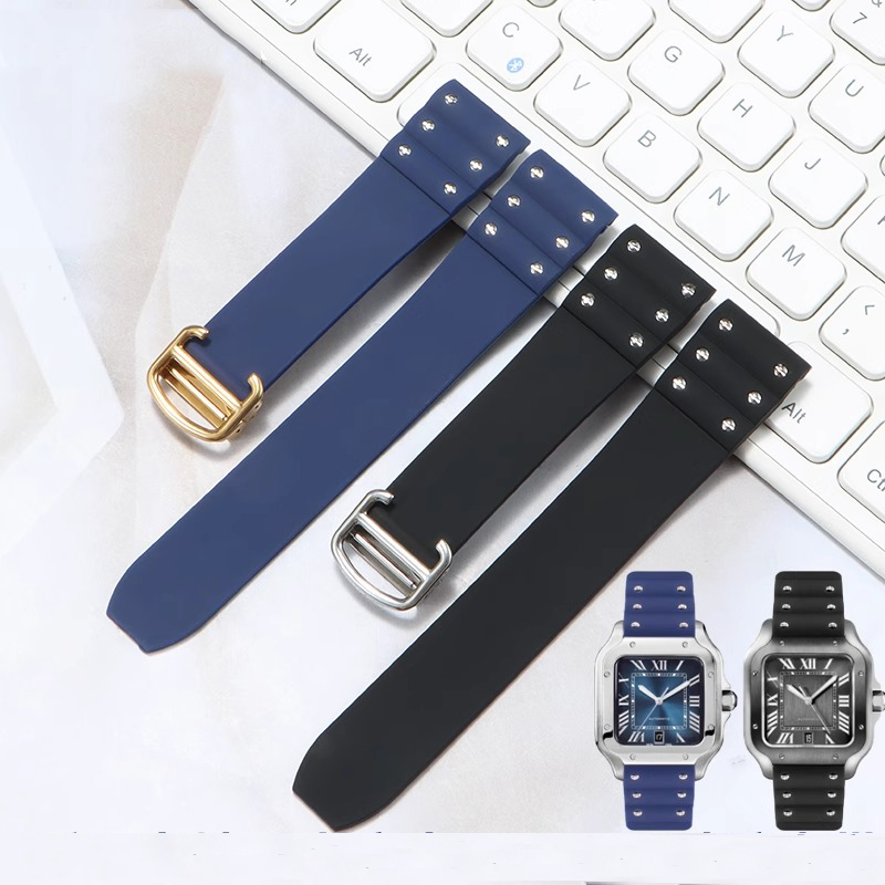 Cartier Watch Tank - カルティエサントスストラップシリコンブレスレット高品質ゴム時計バンド防水ラバーバンド 21 ミリメートルブラックブルーリストバンド