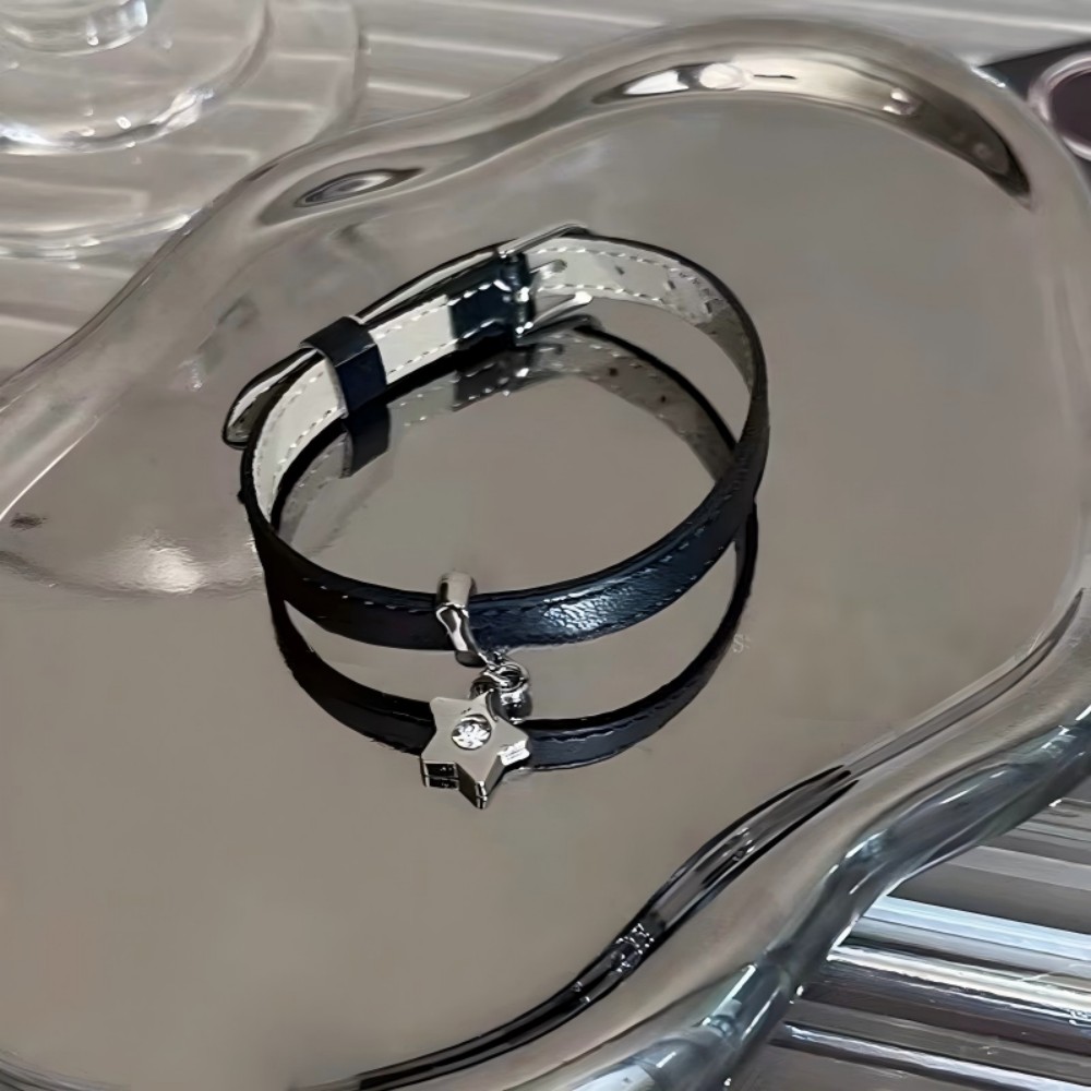Mesh Strap Metal - スターチャームブレスレット、メッシュメタル＆レザーストラップブレスレット、女性用Y2Kゴシックパンクジュエリー