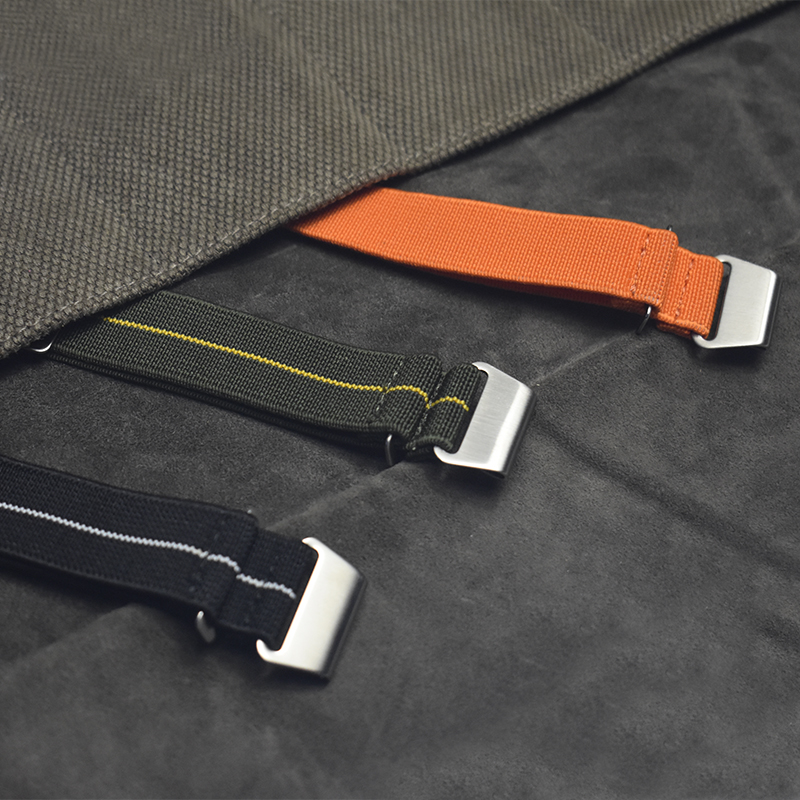 Parachute Strap Elastic - ナイロンウォッチバンド,18mm,20mm,22mm,フランス製,塩水用,伸縮性ストラップ,シルバー,ゴールド,バックル付き
