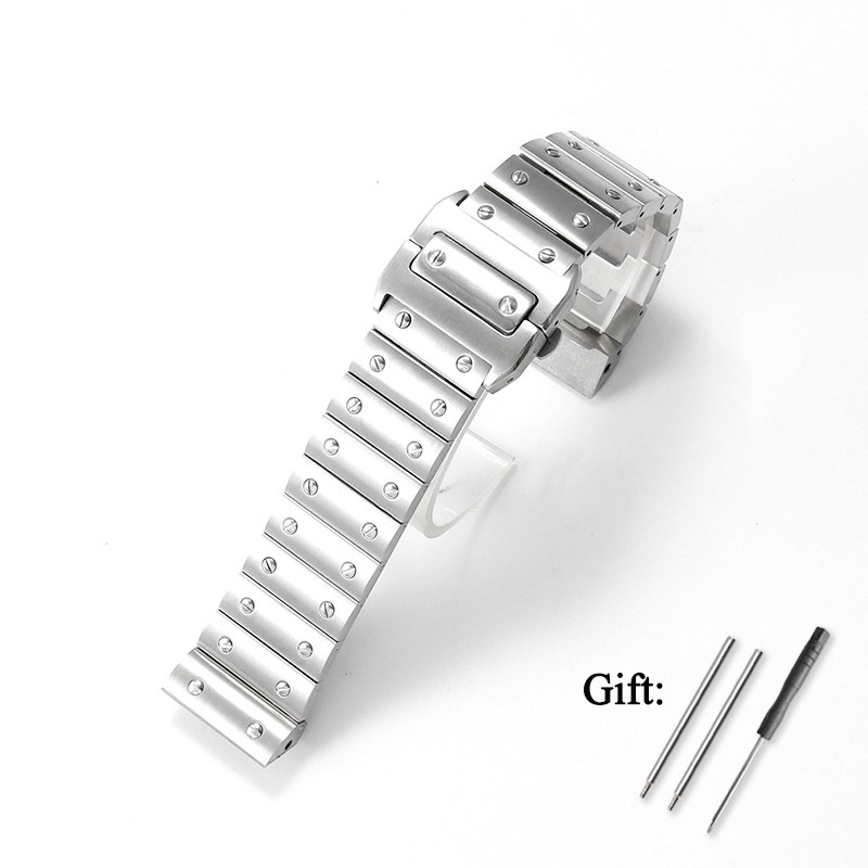 Cartier Watch Tank - 23mm 高品質ステンレススチール製時計ストラップ カルティエ サントス100用 交換用折りたたみバックルブレスレットリストバンド