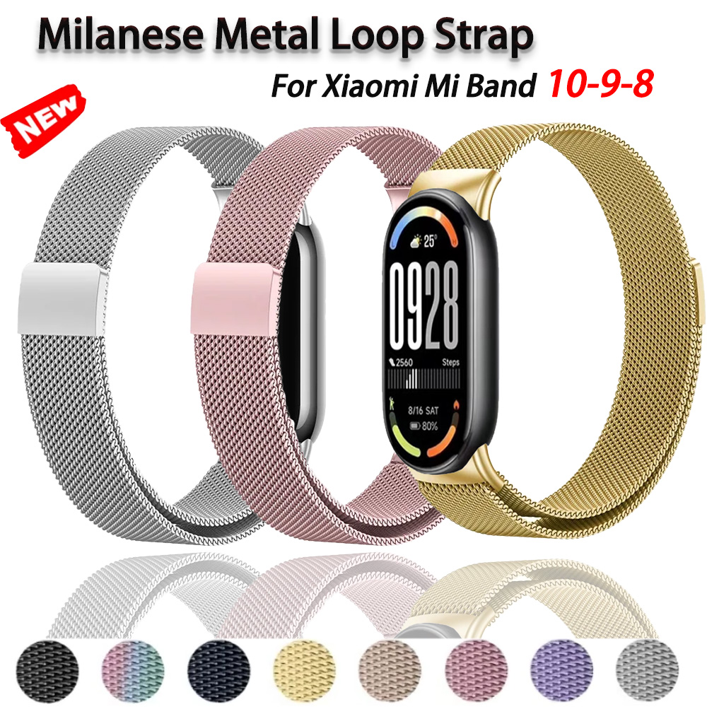 Milanese Loop Magnetic - Xiaomi Mi Band 10-9-8用ミラネーゼループストラップ、Xiaomi Mi Band