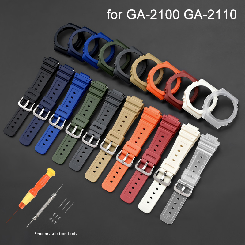 Casio Watch G-Shock Ga-2100 - ゴム製時計ストラップケースベゼルカシオ G-SHOCK GA-2100 GA-2110 メンズスポーツ防水樹脂時計バンド修正キットツール付き