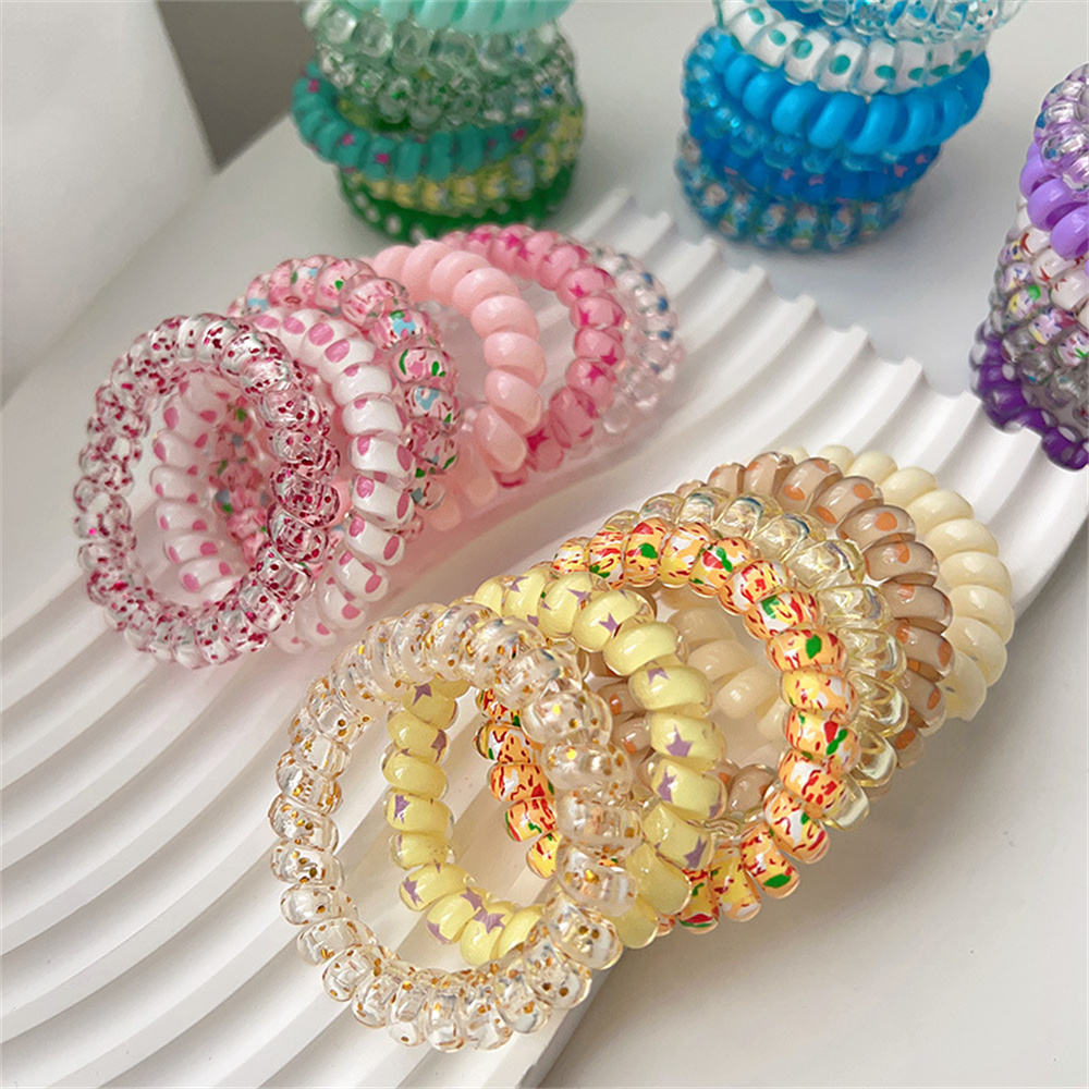 Silicone Band Women - 6 個甘いかわいいカラフルなスパイラルヘアネクタイ樹脂ゼリーコイルヘアリング女性女の子弾性ポニーテールホルダーヘアアクセサリー