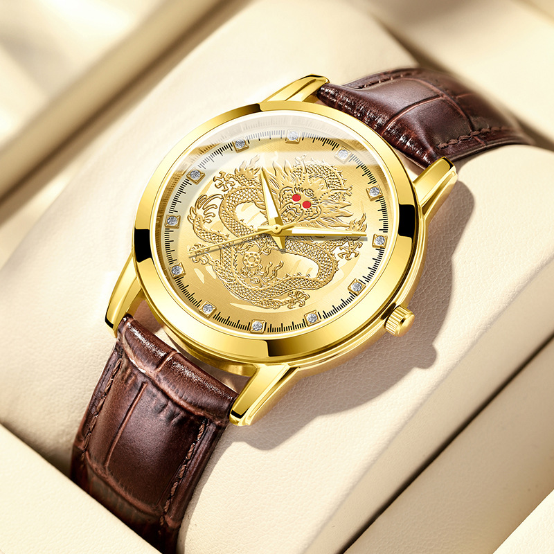 Leather Watch Band Men - 男性クォーツ時計レザーストラップ腕時計ドラゴン人気ファッションビジネスカジュアル男性腕時計シンプルスタイリッシュブラックボーイギフト