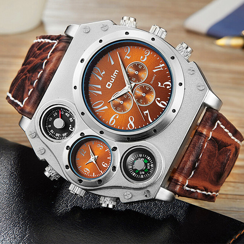 Leather Watch Band Men - 新モデル OULM 腕時計メンズクォーツスポーツレザーストラップファッション男性軍事腕時計品質時計 Masculino レロジオ Saati