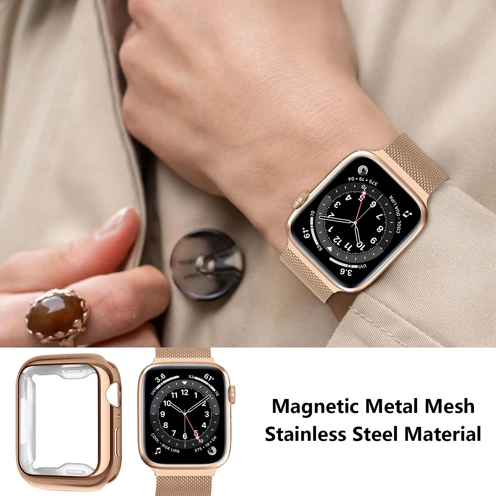 アップルウォッチバンド用ミラネーゼループとケース,メタルブレ - Milanese Loop Magnetic のレビューと価格