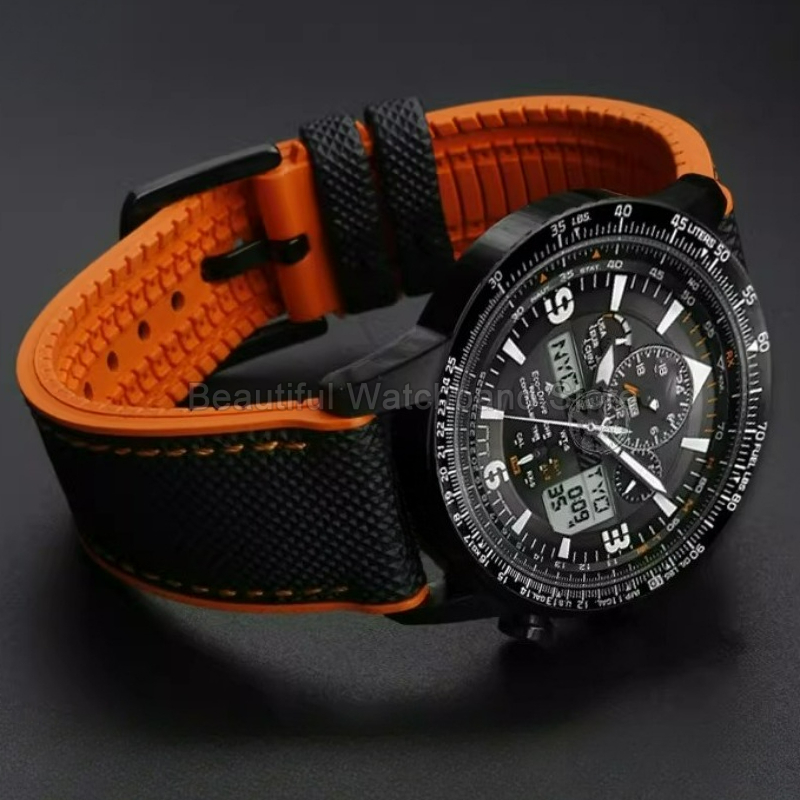 メンズフッ素ゴムシリコン時計ストラップフラットインターフェー - Citizen Watch Promaster のレビューと価格