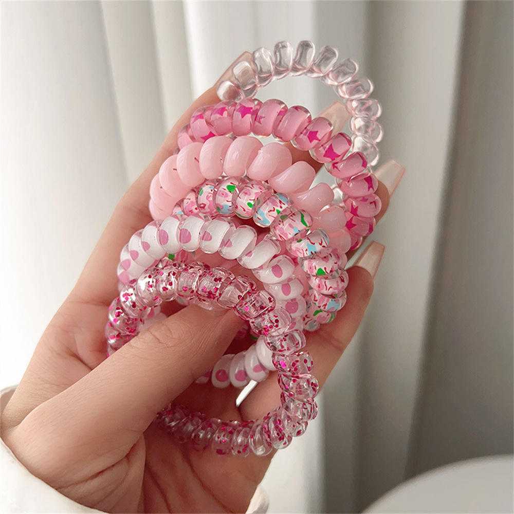 6 個甘いかわいいカラフルなスパイラルヘアネクタイ樹脂ゼリー - Silicone Band Women のレビューと価格
