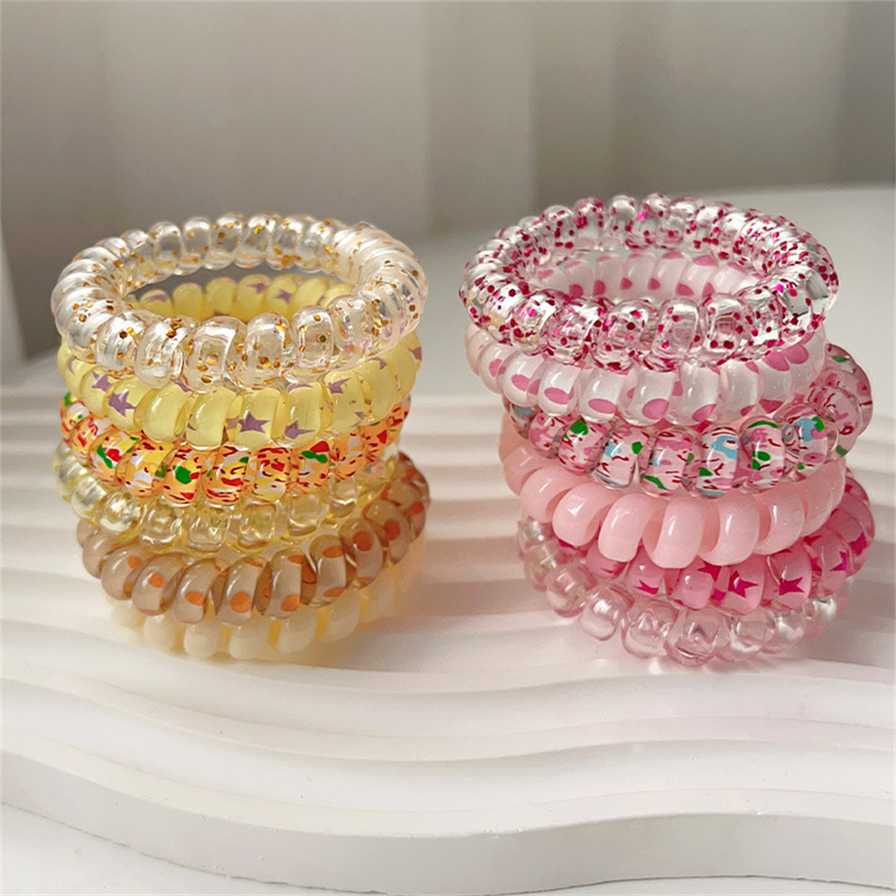 6 個甘いかわいいカラフルなスパイラルヘアネクタイ樹脂ゼリー - Silicone Band Women のレビューと価格