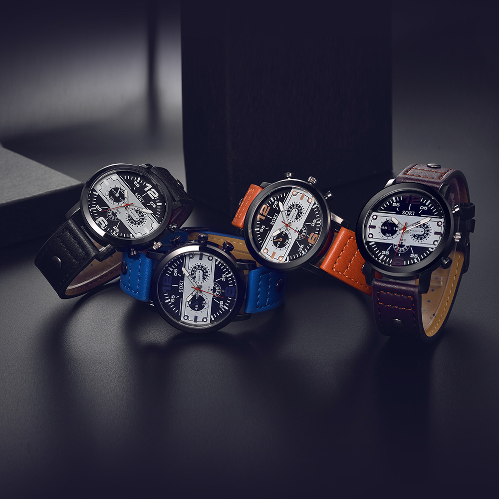 洗練されたメンズウォッチ シックなブラウンレザーバンド クォ - Leather Watch Band Men のレビューと価格