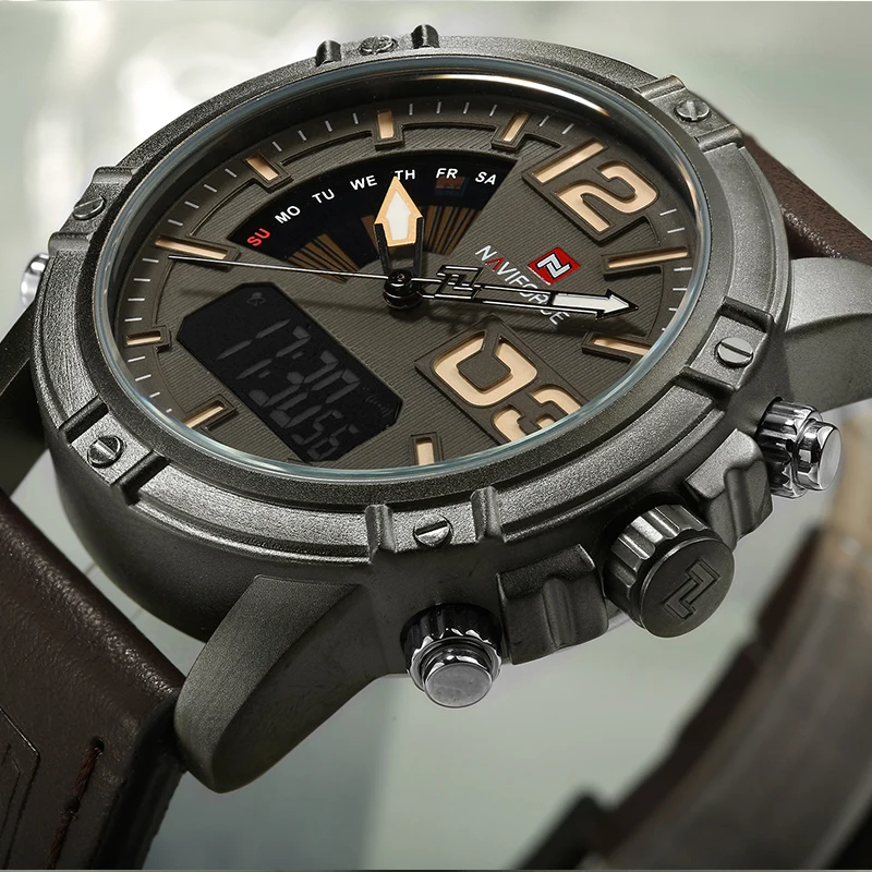 NAVIFORCE トップブランドメンズ腕時計多機能 LED - Leather Watch Band Men のレビューと価格