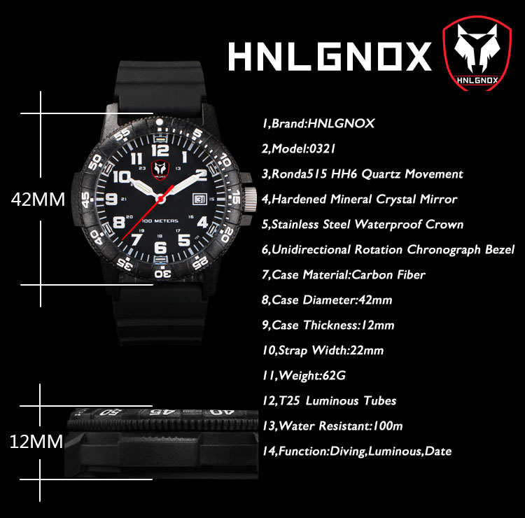 Haylgnox-メンズパイロットスポーツウォッチ,耐水性, - Rubber Strap Diver のレビューと価格