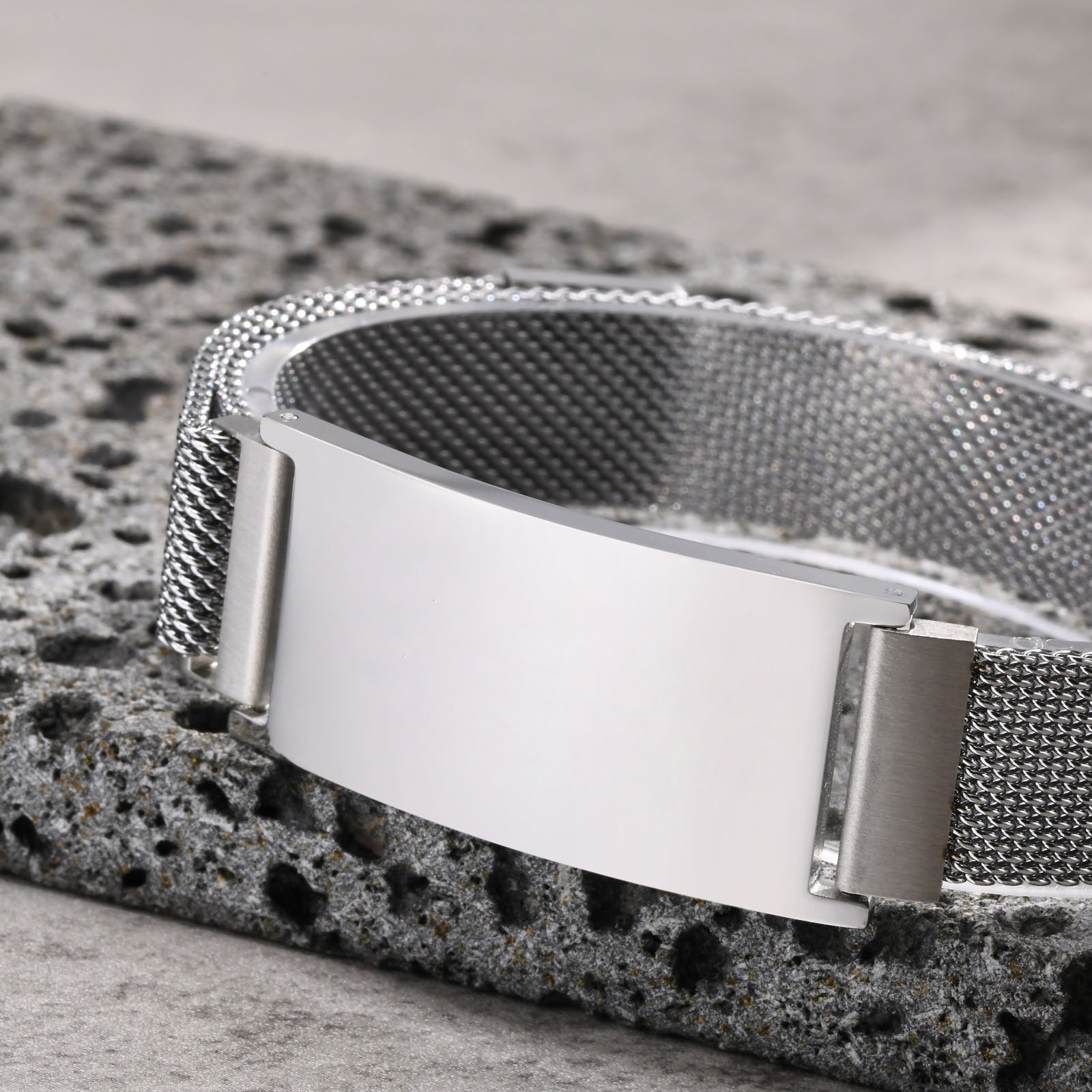 男性用磁気メッシュブレスレット,パーソナライズされたテキスト - Mesh Strap Metal のレビューと価格