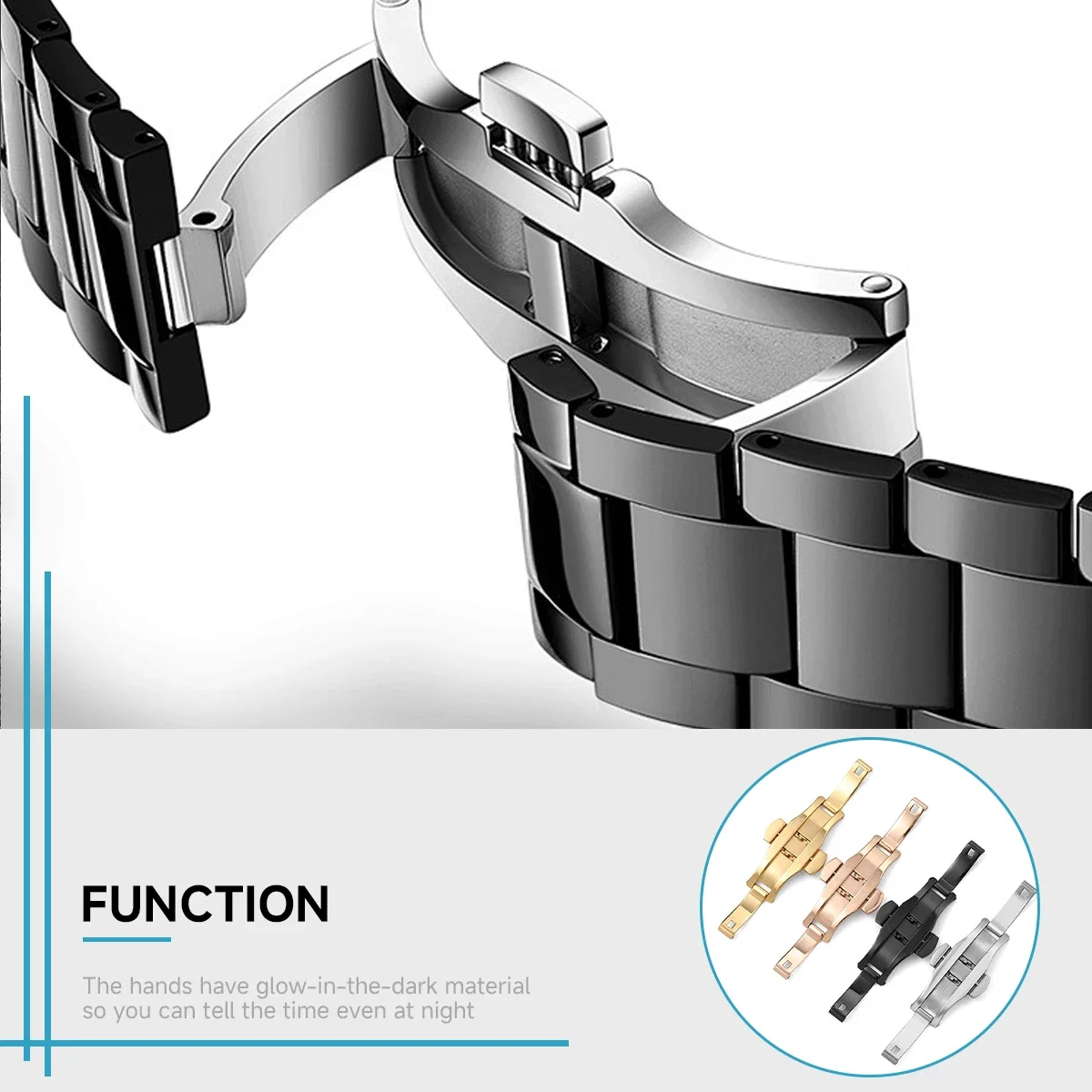 ポリッシュステンレス鋼バックル時計バンドボタンバタフライクラ - Butterfly Clasp Deployant のレビューと価格