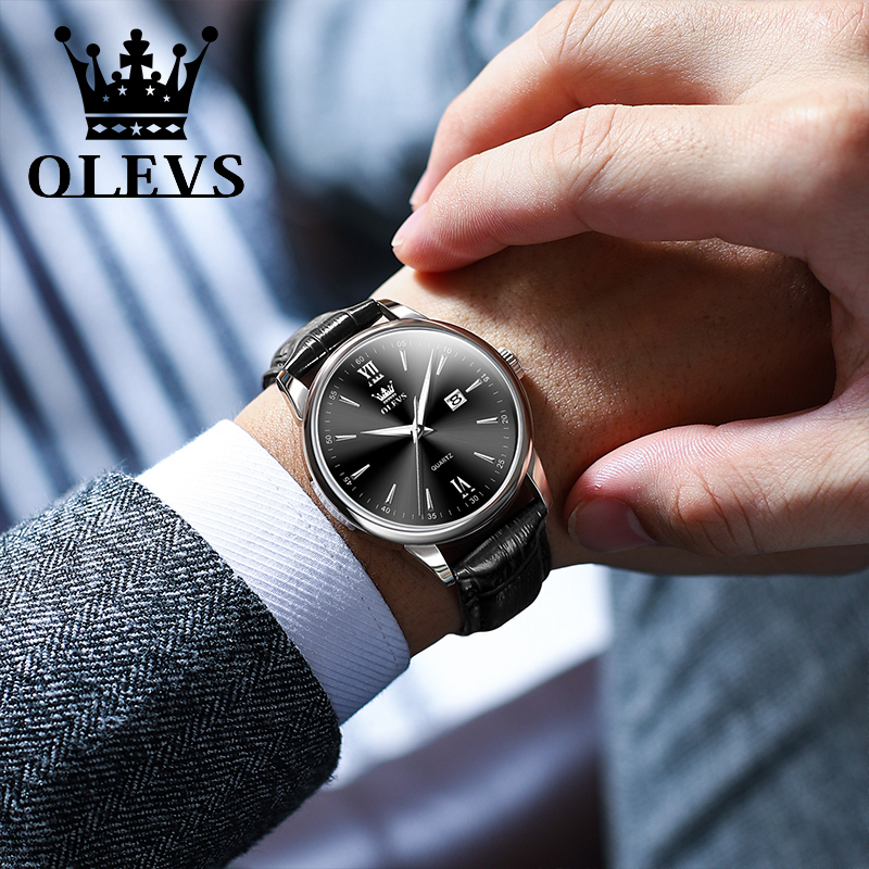 Olevs-メンズクォーツ防水時計,ビジネス,レザーストラッ - Leather Watch Band Men のレビューと価格