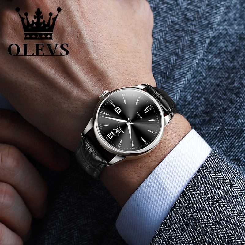 Olevs-メンズクォーツ防水時計,ビジネス,レザーストラッ - Leather Watch Band Men のレビューと価格
