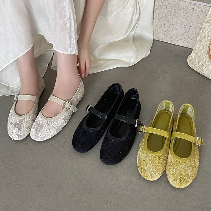 Aneikeh レディース ブラックレース メリージェーン  - Mesh Strap Metal のレビューと価格