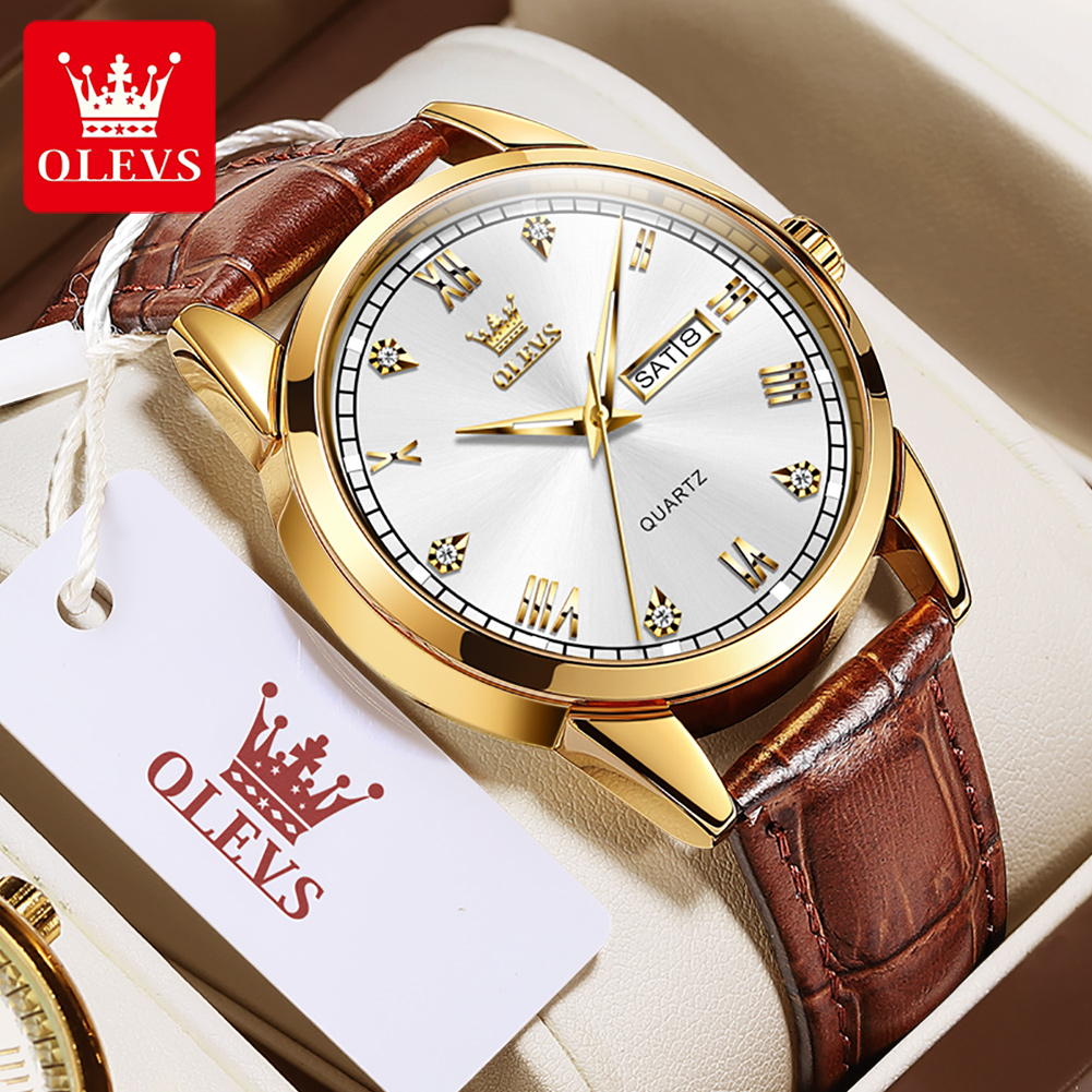 OLEVS 6896 トップブランドメンズクォーツ時計発光レ - Leather Watch Band Men のレビューと価格