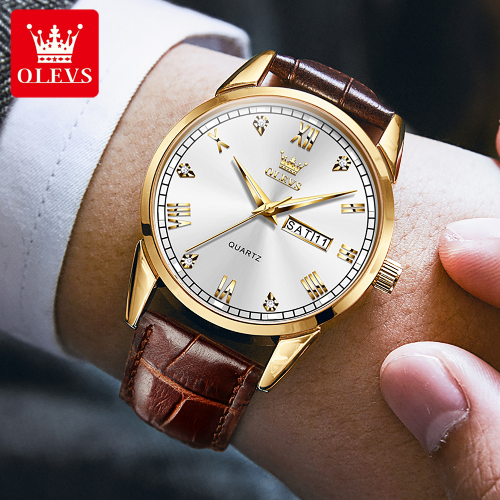 OLEVS 6896 トップブランドメンズクォーツ時計発光レ - Leather Watch Band Men のレビューと価格