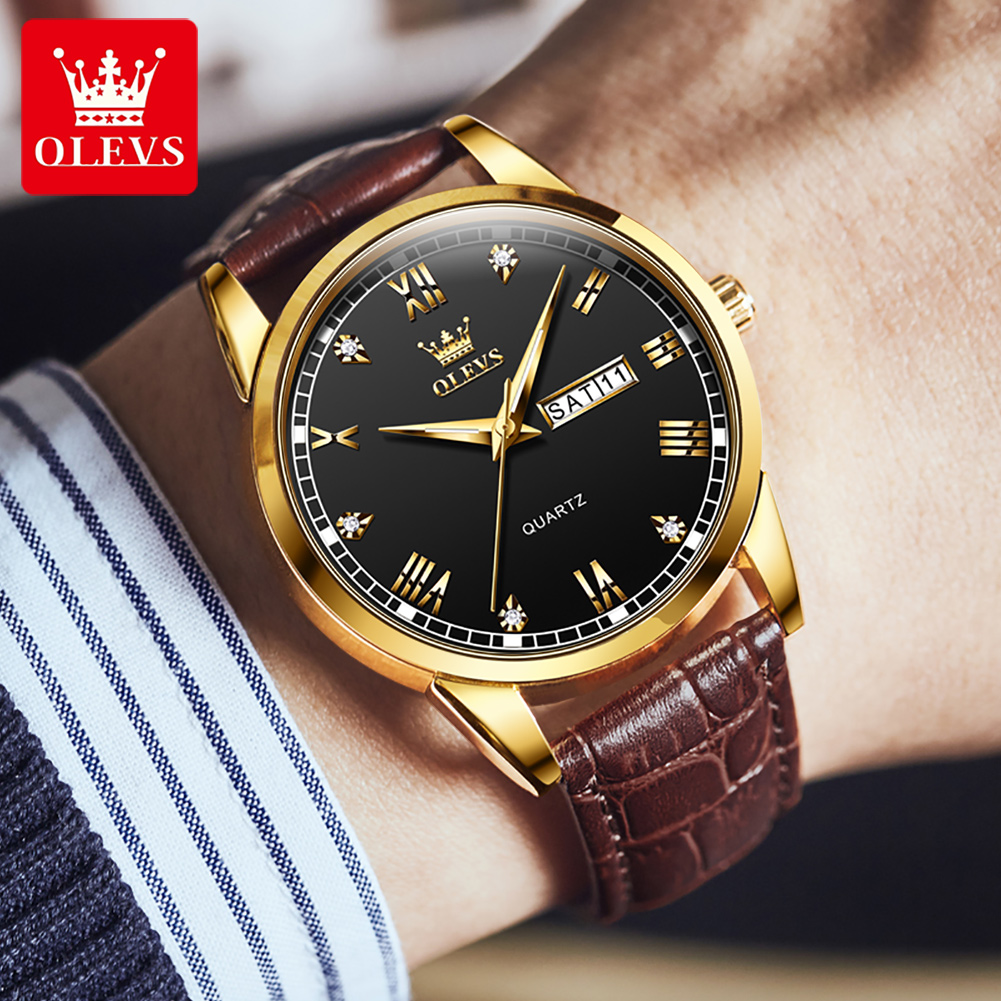 OLEVS 6896 トップブランドメンズクォーツ時計発光レ - Leather Watch Band Men のレビューと価格
