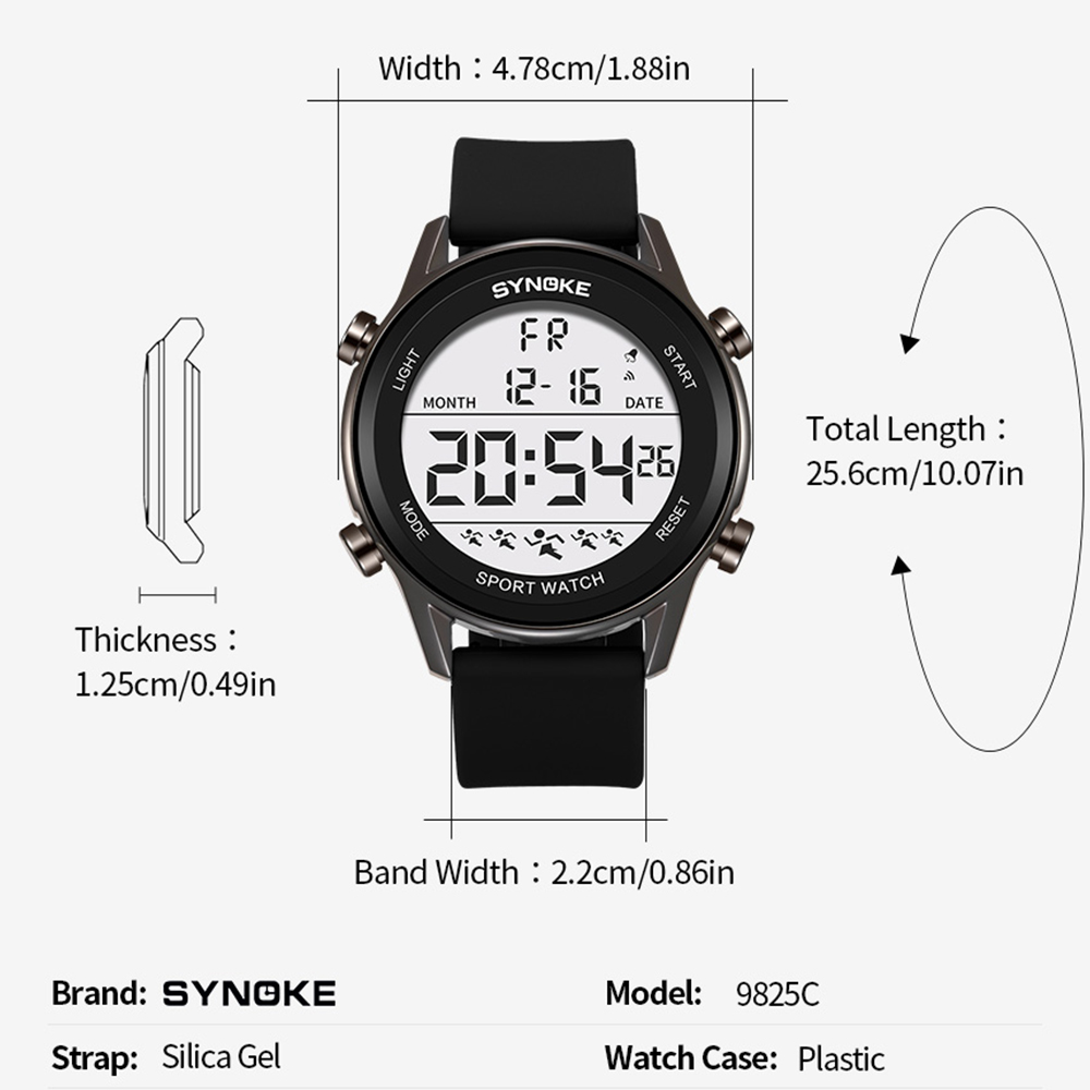 男性用デジタル時計,大画面と大きなシリコンストラップを備えた - Rubber Strap Diver のレビューと価格