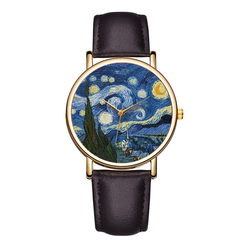 ゴッホの絵画をモチーフにしたダイヤルウォッチ、男女兼用、メタ - Leather Watch Band Men のレビューと価格