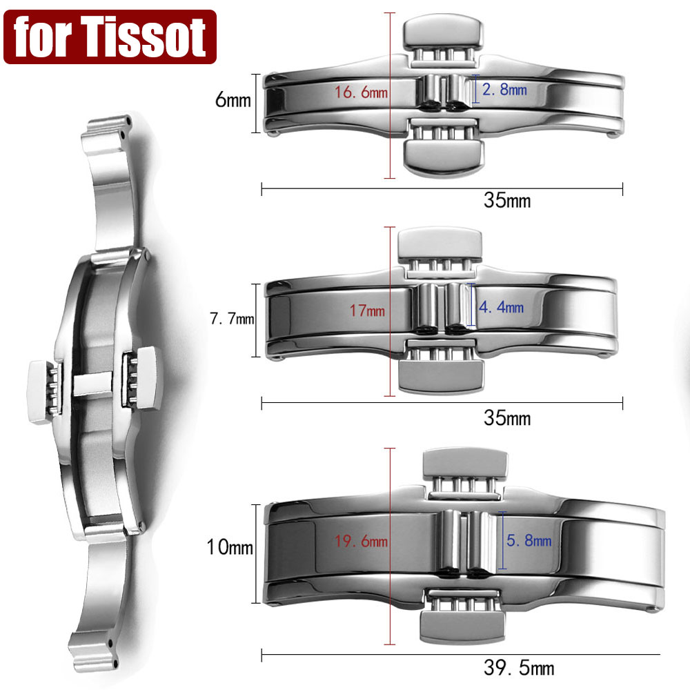 シルバーステンレス鋼バタフライバックルティソ 1853 T0 - Butterfly Clasp Deployant のレビューと価格