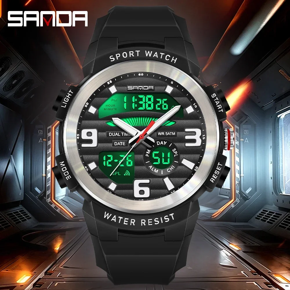 SANDA多機能メンズ腕時計 デュアルディスプレイ 防水デジ - Rubber Strap Diver のレビューと価格