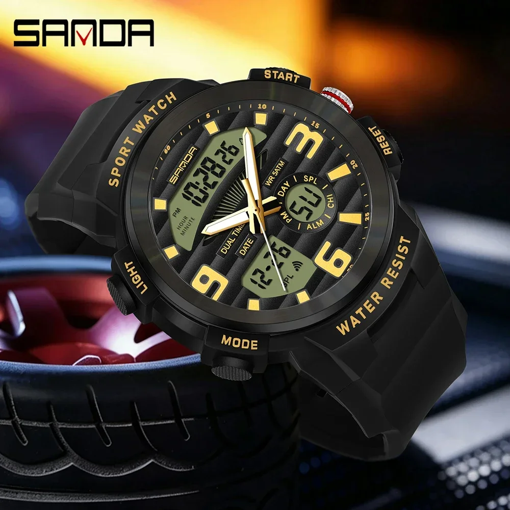 SANDA多機能メンズ腕時計 デュアルディスプレイ 防水デジ - Rubber Strap Diver のレビューと価格