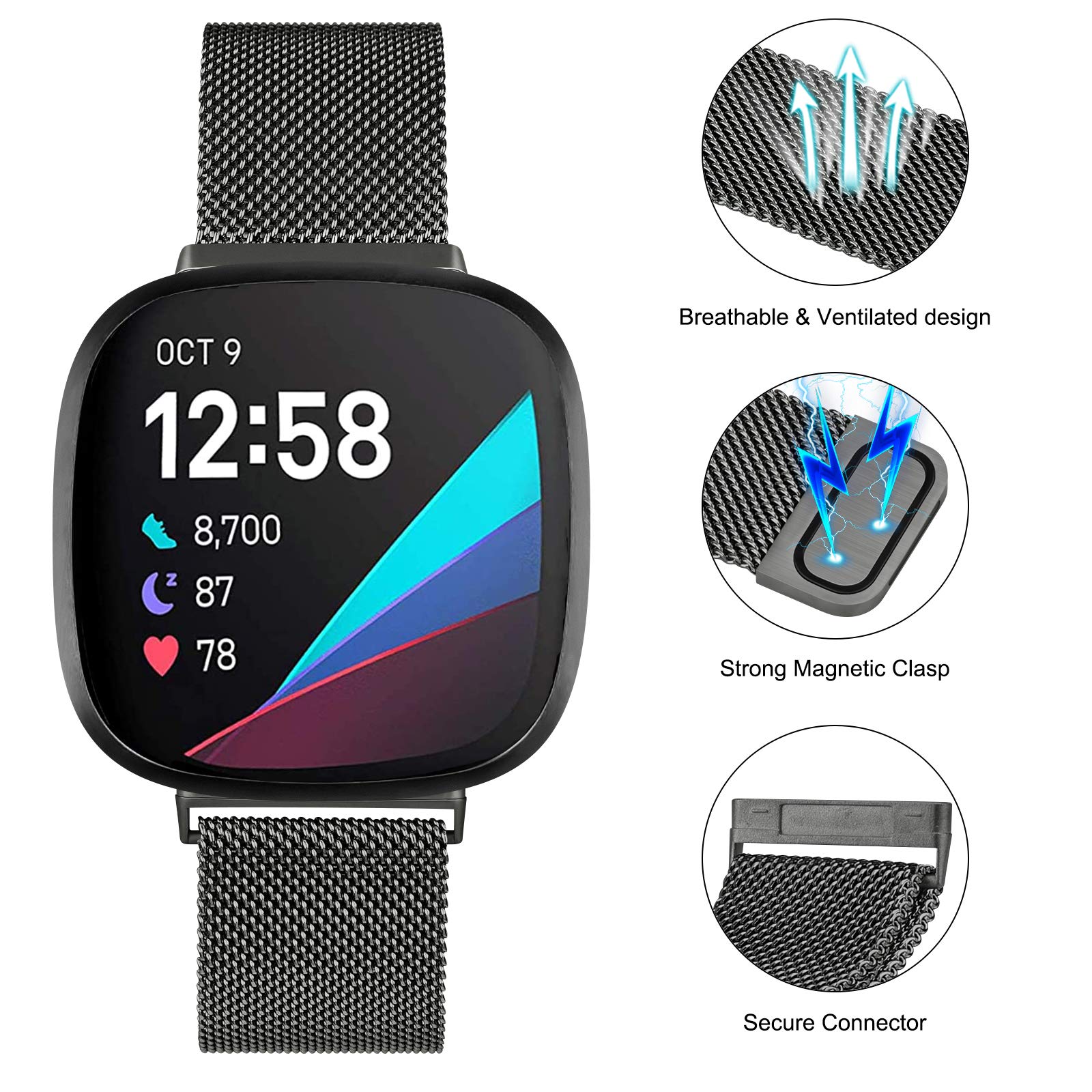 フィットビット versa 4 3 バンド Sense/Li - Milanese Loop Magnetic のレビューと価格