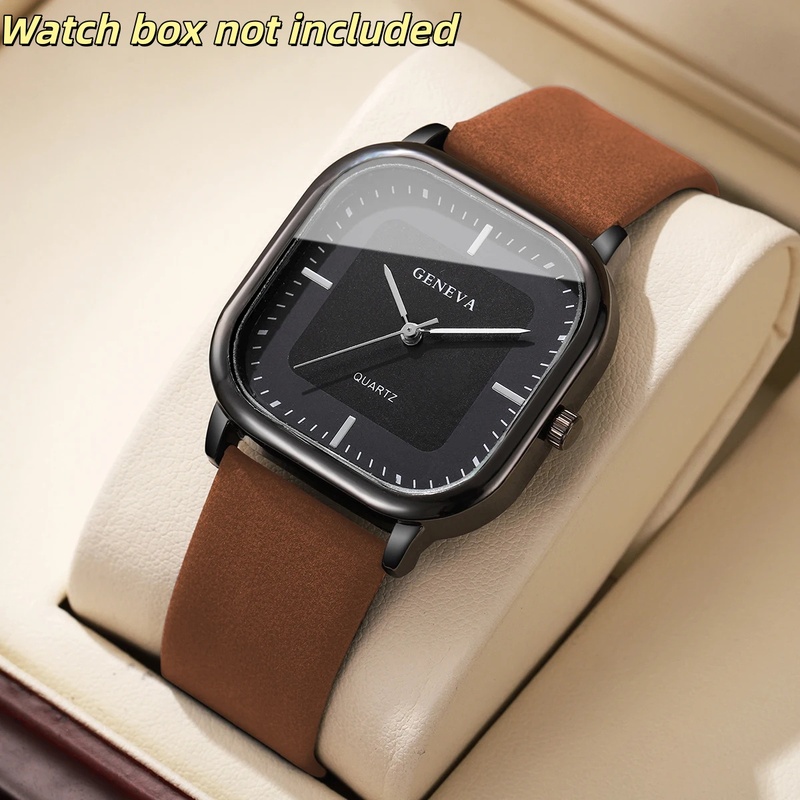 ファッショナブルなクラシックスクエアダイヤルメンズウォッチシ - Leather Watch Band Men のレビューと価格