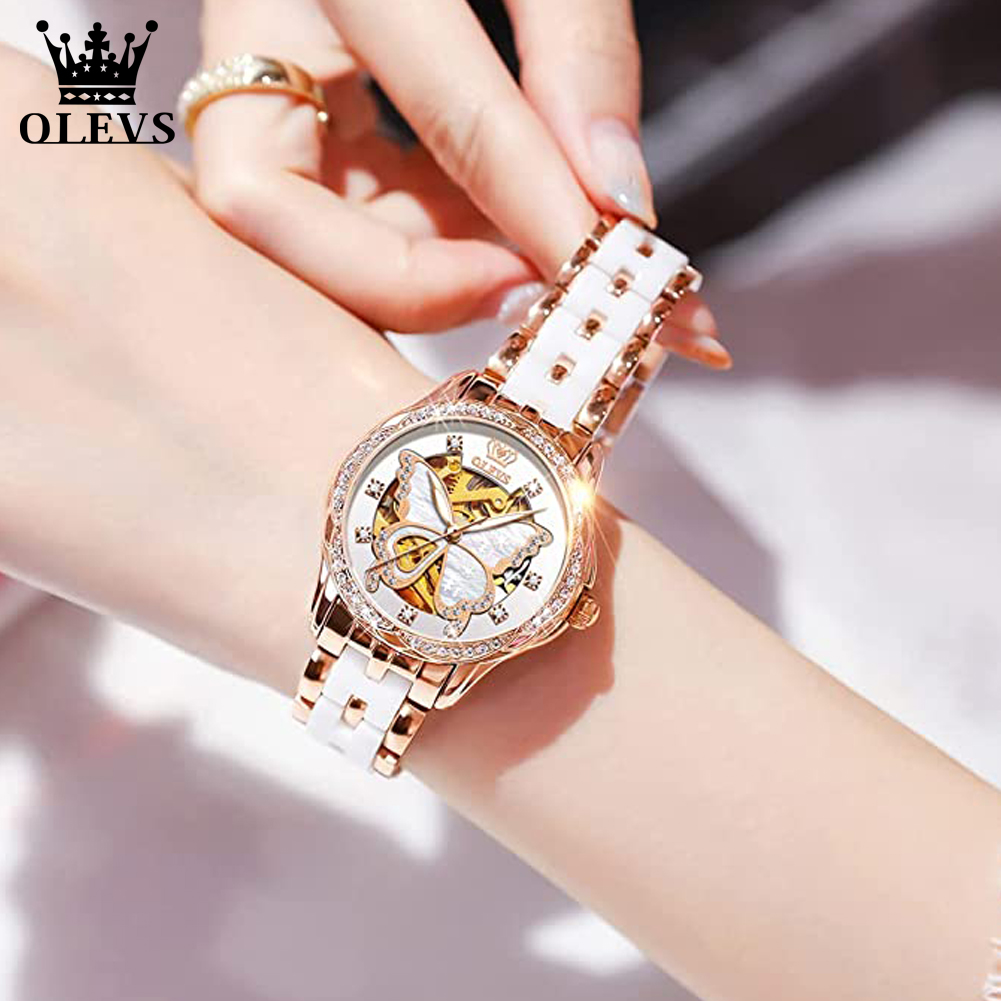 Olevs-女性用の自動スケルトン,機械式,エレガント,蝶の - Butterfly Clasp Deployant のレビューと価格